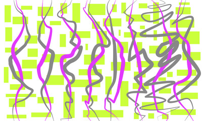 illustration of abstract wavy lines and green squares