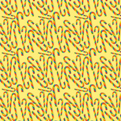 Background with Christmas candy seamless pattern on yellow.