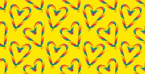 Obraz premium Seamless pattern sweet heart on a yellow background.
