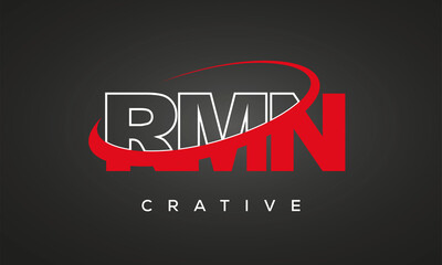 RMN creative letters logo with 360 symbol vector art template design
