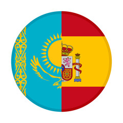 Obraz premium round icon with kazakhstan and spain flags. vector illustration isolated on white background