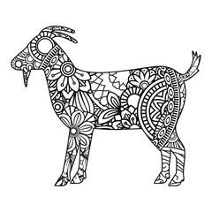 Goat mandala coloring page for kids