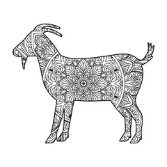 Goat mandala coloring page for kids