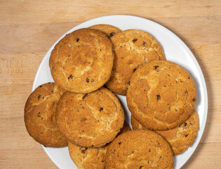 Oat cookies. Cookies with raisins on the table. Sweet treat. Healthy diet.