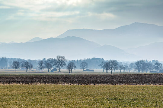 Rural landscape scenery near Bad Feilnbach, bavaria, in late winter