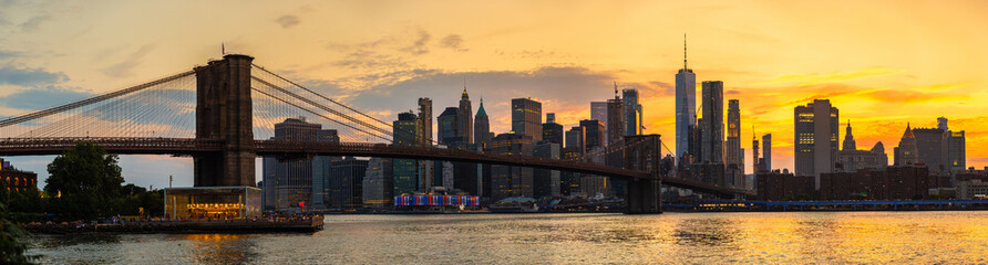 Brooklyn Bridge and Manhattan at sunset