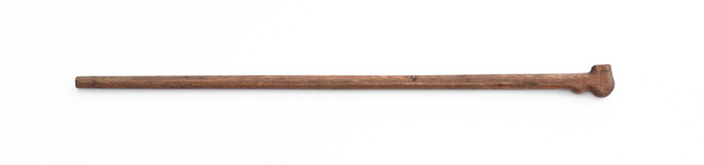 old wooden cane for walking isolated on white background