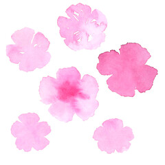 Naklejka premium Abstract green watercolor pink flowers isolated. Watercolor hand drawn texture for backgrounds, cards, banner and flyers