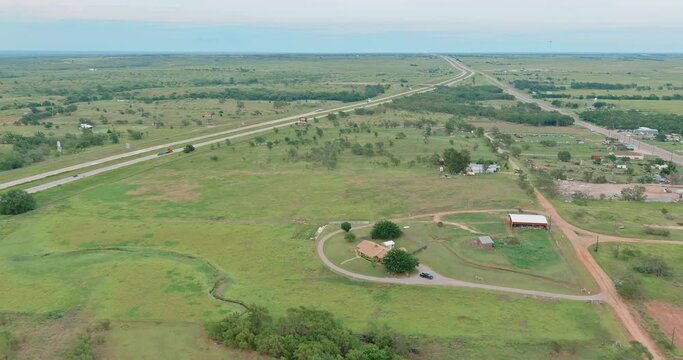 Panorama top view of original Route 66 roadbed near Clinton Oklahoma the historic its Route 66 designation in 1926.