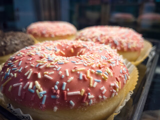close up of donuts with icing