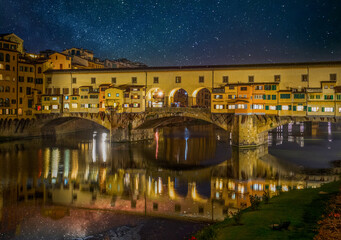 Starry sky over world famous Ponte Vecchio in Florence