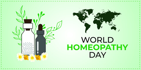 World Homeopathy Day. Homeopathy Doctors day. Template for background, banner, card, poster. vector illustration. - obrazy, fototapety, plakaty