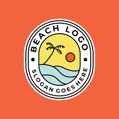 beach emblem logo vector palm tree graphic design