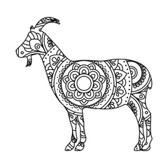 Goat mandala coloring page for kids