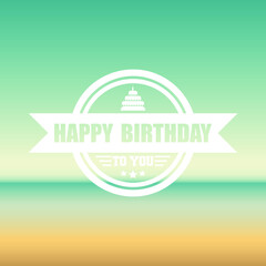 Vector background. Sky, clouds, cake. Beautiful inscription - happy birthday card