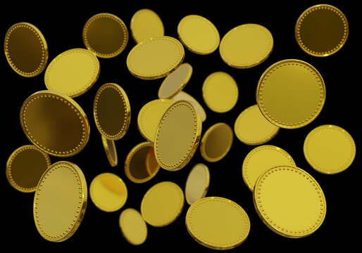 blanke Goldmünzen mit schwarzem Hintergrund. 3d rendering