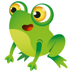 Vector image of a funny, cute green frog. Cartoon style. Children's illustration.