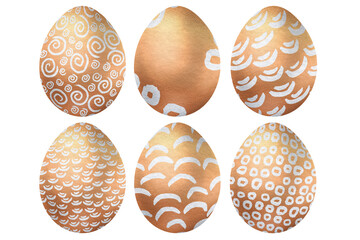 Easter fantastic eggs clip art set with abstract gold pattern
