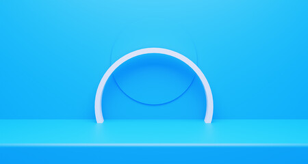 3D Product Launch Empty pastel Blue color studio table room background ,product display with copy space for display of content design.Banner for advertise product on website, Cosmetic, Makeup, Launch