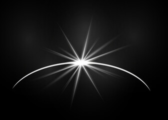 Solar eclipse. Solar ring on a dark background. Abstract light effect. White glow in space. Sunrise with highlights. Vector.