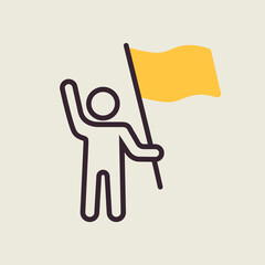 Man standing and holding in hands flag vector icon