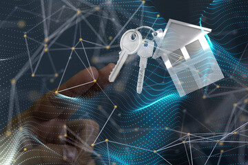 home choice Big data and artificial intelligence concept. Machine learning and cyber mind domination