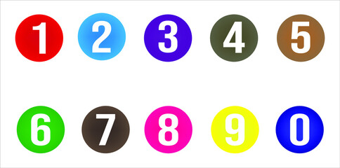 Color icons with flat numbers Shadow from zero to nine, number flat design, vector illustration of set with numbers. 1 2 3 4 5 6 7 8 9 0
