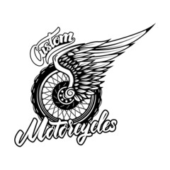 Custom motorcycles.Tshirt print template with winged wheel. Vector illustration