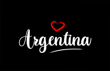 Argentina country with love red heart on black background