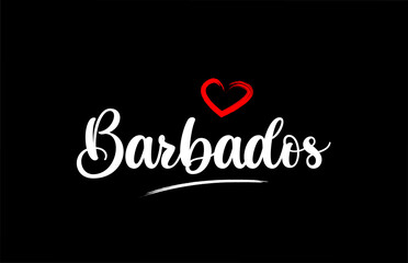 Fototapeta na wymiar Barbados country with love red heart on black background