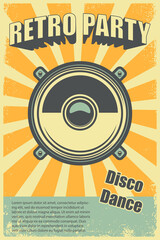 Retro party. Poster template with retro style boombox. Design element for banner, sign, flyer. Vector illustration