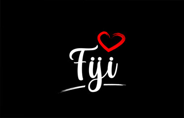 Fiji country with love red heart on black background