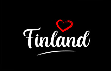 Finland country with love red heart on black background