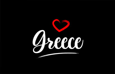 Greece country with love red heart on black background - obrazy, fototapety, plakaty