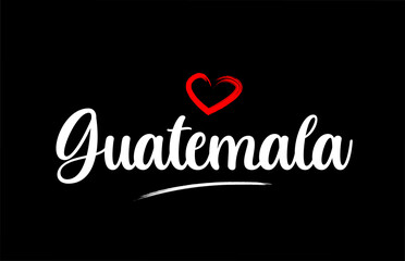 Guatemala country with love red heart on black background