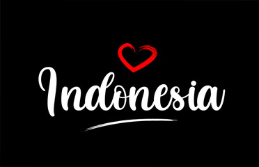 Indonesia country with love red heart on black background