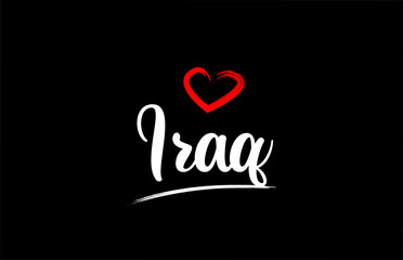 Iraq country with love red heart on black background