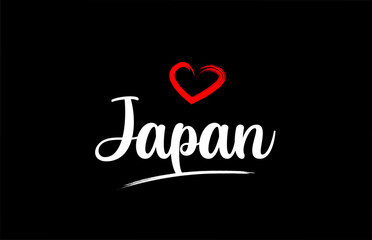 Japan country with love red heart on black background
