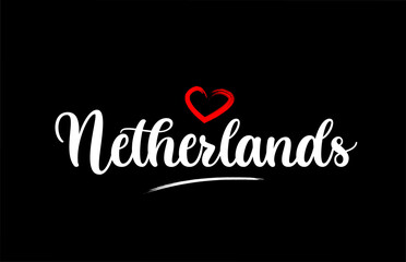 Fototapeta na wymiar Netherlands country with love red heart on black background
