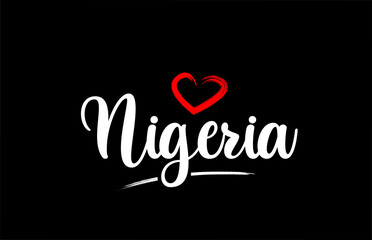 Nigeria country with love red heart on black background