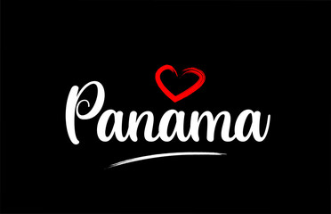 Panama country with love red heart on black background