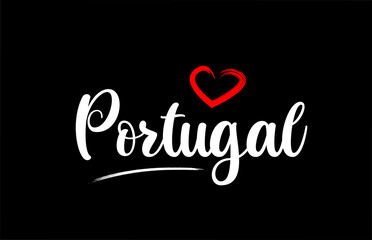 Portugal country with love red heart on black background