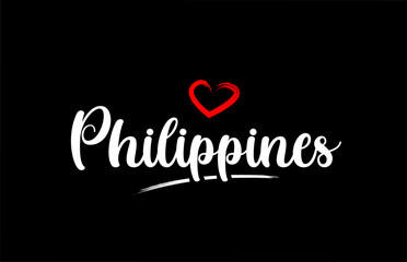 Philippines country with love red heart on black background