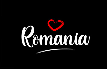 Romania country with love red heart on black background