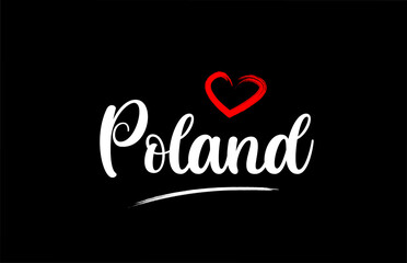 Poland country with love red heart on black background