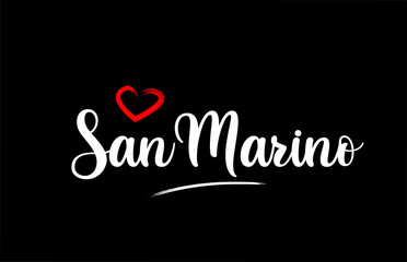 San Marino country with love red heart on black background