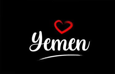 Yemen country with love red heart on black background
