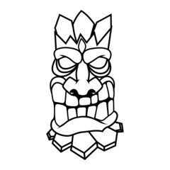 Illustration tiki statue in monochrome style. Design element for logo, label, sign, poster, card. Vector illustration