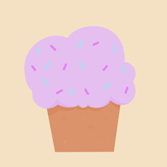 Cute pink cupcake for a birthday greeting card. Happy birthday.