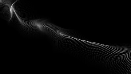 A moving digital 3d wave. Futuristic dark background with dynamic white particles. The concept of big data. Cyberspace. Vector illustration.